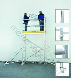 Zarges Reachmaster 1T Z500 Összecsukható Compact gurulóállvány 1.80x0.75m-es átbújós járólappal 125mm-es gumírozott kerékkel