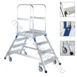 Zarges Z600 Két oldalon járható Alumínium gurulós 600x800mm nagydobogós lépcső 4db kerékkel
