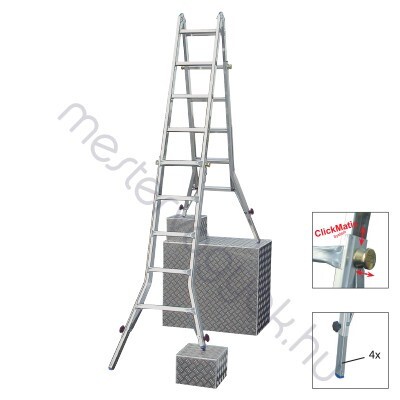 Krause Stabilo 4 részes teleszkópos alumínium csuklós létra 4 szármeghosszabbítással - 4x 4 fokos