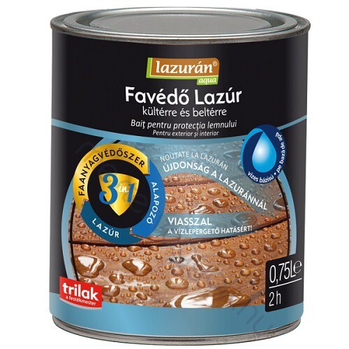 Lazurán AQUA 3in1 Favédő lazúr, biocid tartalmú vizes bázisú vékonylazúr kültéri fa felületekre - Északi-Tölgy / 0.75 liter