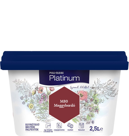 Polifarbe Platinum egyrétegű beltéri színes diszperziós falfesték - M80 Meggybordó / 2.5 liter