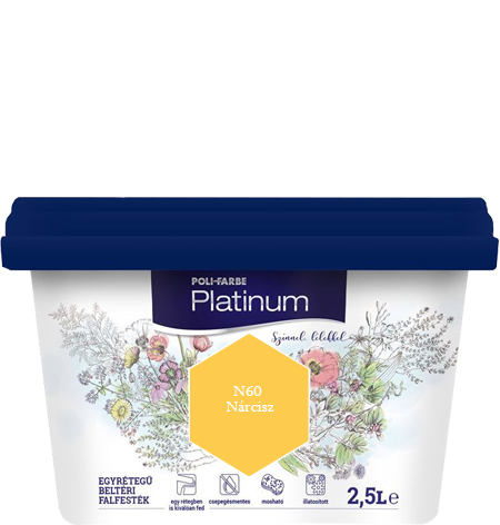 Polifarbe Platinum egyrétegű beltéri színes diszperziós falfesték - N60 Nárcisz / 2.5 liter