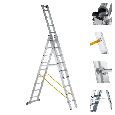 Zarges Skymaster Plus X Z600 Háromrészes többcélú vezető görgős alumínium létra keresztgerendával - 3x 6 fokos